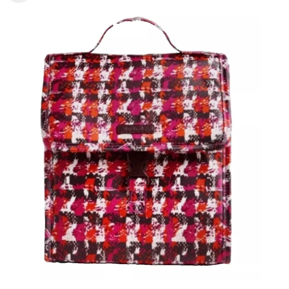 Vera Bradley Lunch box Sack Houndstooth Tweed Pink Brown Insulated
